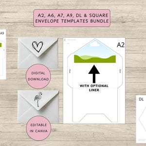 Envelopsjabloon: US A2, A6, A7, A9, DL, vierkant | DIY envelop + voering | Digitale download | Bewerken Canva | kaarten maken | pdf