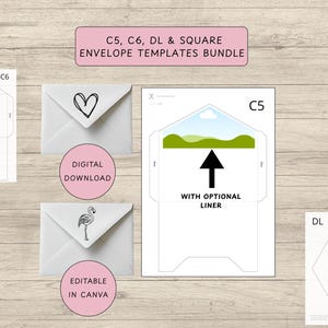 Briefumschlagvorlage: ISO/DIN C5, C6, DL, quadratisch | Paket | Briefumschlag + Futter zum Selbermachen | Digitaler Download | Bearbeitung mit Canva | Kartengestaltung | PDF