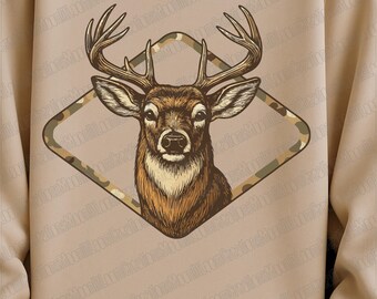 Vintage Whitetail Antlers Graphics, Deer Hunting Buck PNG with Old School Camo Background, Rustic Outdoor Marsh Camo Sublimation for Hunters