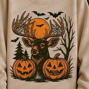 Deer Halloween PNG | Buck with Pumpkins Sublimation Design | Hunting Spooky Clipart | Fall Outdoors Shirt PNG | hunters outdoorsmen nature