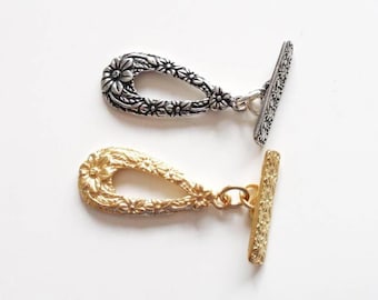 Floral Teardrop Toggle Clasp – Decorative Jewelry Clasp for Necklaces & Bracelets, Flower Toggle Closure, DIY Jewelry Supply Findings