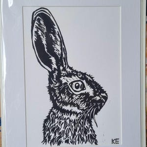 Hare lino print