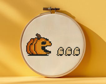 Pumpkin Chasing Ghosts Cross Stitch Pattern (PDF Pattern)