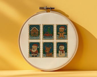 Christmas Stamp Cross Stitch Pattern – Retro Holiday Village (PDF Pattern)