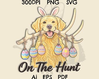 Funny Easter Dog PNG, Bunny Ears Retriever Art (Digital Download)