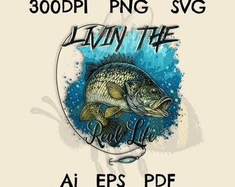 Crappie Fish 'Reel Life' Design, Fishing (png, svg, eps, ai) Digital