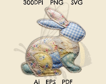 Boho Easter Bunny Faux Quilt (png, ai, eps, svg), Floral Patchwork Shirt Design