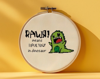 Dinosaur 'RAWR I Love You' Cross Stitch Pattern (PDF)