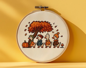 Autumn Goose Cross Stitch Pattern: Goose-tober Embroidery (PDF Pattern)