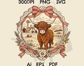 Vintage Highland Cow png, Farmhouse Homestead Mama Design (ai, eps, svg, pdf)