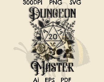 Dungeon Master Dragon, Fantasy Skull Dice Shirt Design (png, ai, eps, svg)