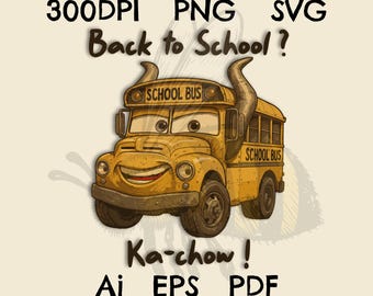 Ka Chow Cartoon School Bus SVG PNG, Back to School (Digital Files)