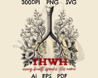 YHWH Lungs Christian Artwork, Spiritual Faith (ai, eps, pdf, svg)
