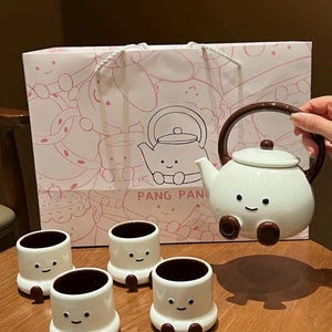 Niedliches Keramik Tee Set / Niedliche Teekanne & 4 Tassen Set / Geschenkidee