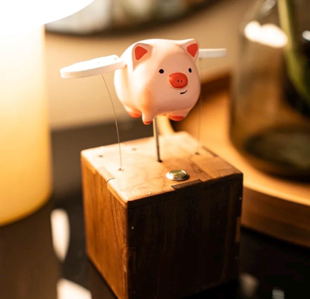 Handmade Wooden Flying Pig Kinetic Sculpture / Desk Toy / Wood Art Gift ...