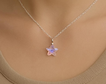 Colgante de estrella de piedra lunar con destello azul • Delicado collar de plata de ley 925