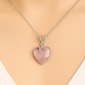 Rose Quartz Heart Pendant: Sterling Silver Gemstone Necklace, Handmade Jewelry