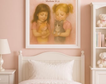 Matthew 19:14 Nursery Print | Let the Little Children Come to Me Art | Christian Kids Wall Decor | Baptism Gift | Faith Nursery Scripture Ar
