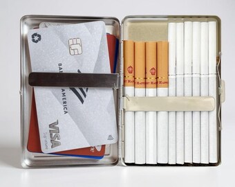 10 cigarette holder Metal Carry Case, Double Sided Spring Clip,Holds 100mm Cigarettes (Vines Gold) : Health & Household Original Series - Silver and