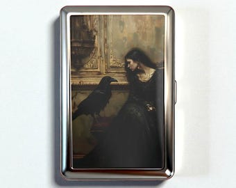 Crow Cigarette Case - Vintage Dark Wallet Card Holder