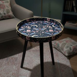 Round Coffee Table Tray, Modern Portable Table for Living Room, Balcony or Patio, Inside/Outside