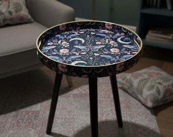 Round Coffee Table Tray, Modern Portable Table for Living Room, Balcony or Patio, Inside/Outside
