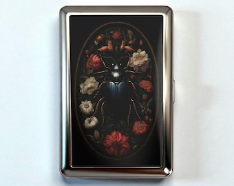 Beetle in Bloom Cigarette Case Dark Floral Wallet Romantic Style Card Holder