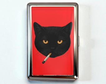 Black Cat Cigarette Case - Vintage Card Holder Wallet