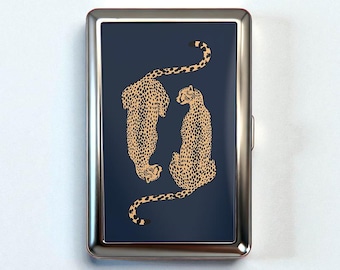 Leopard Cigarette Case - Vintage Trinket Wallet Card Holder