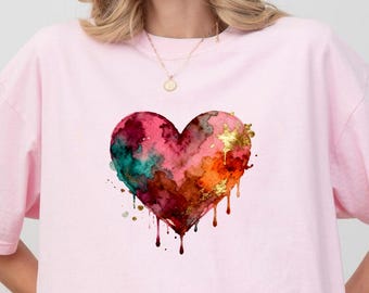 Aquarell Herz Comfort Farben Shirt Sweatshirt: Valentinstag, Geschenk für Freundin