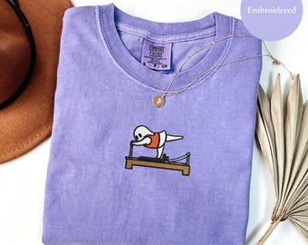 Spooky Ghost Pilates Halloween Shirt: Soft Cotton Embroidered Tee
