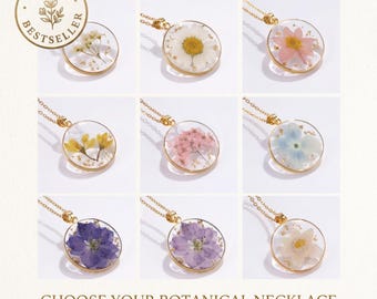 Vintage Style Dried Flower Resin Necklace: Golden Flower Pendant