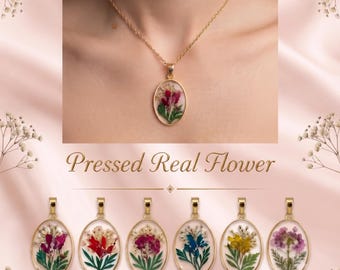Vintage Style Dried Flower Resin Necklace: Golden Flower Pendant