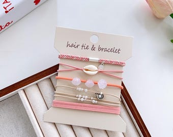 Boho Hair Tie Bracelet Set – Elastic Jewelry Bands