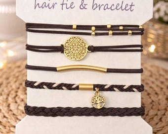 Boho Charm Hair Tie Bracelet Set – Elastic Hair Bands