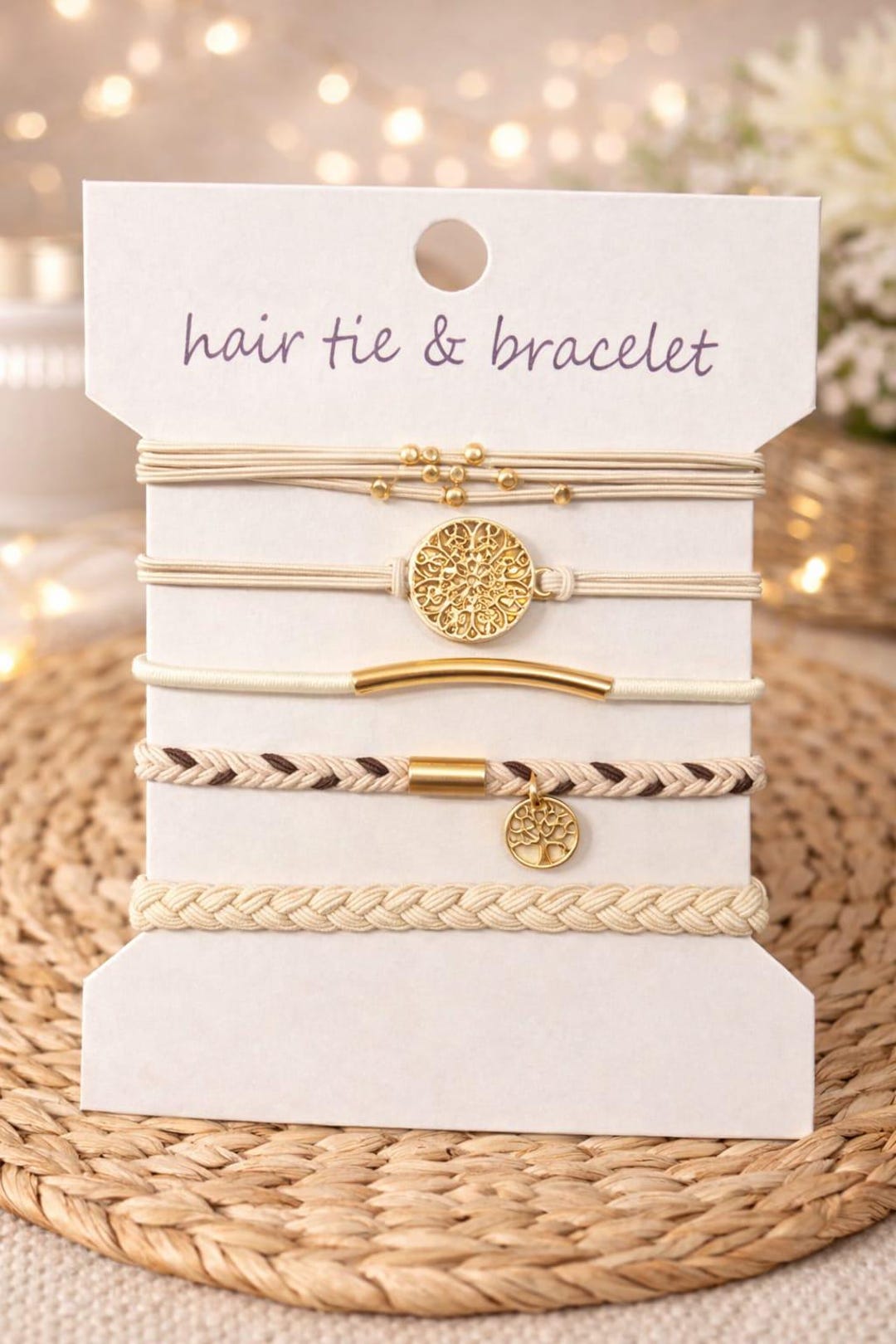Boho Charm Hair Tie Bracelet Set – Elastic Hair Bands - Etsy