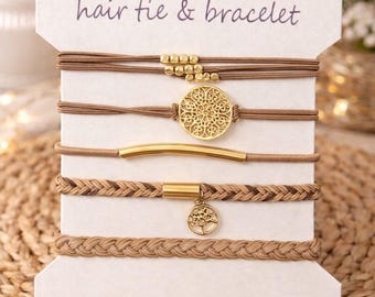 Boho Charm Hair Tie Bracelet Set – Elastic Hair Bands