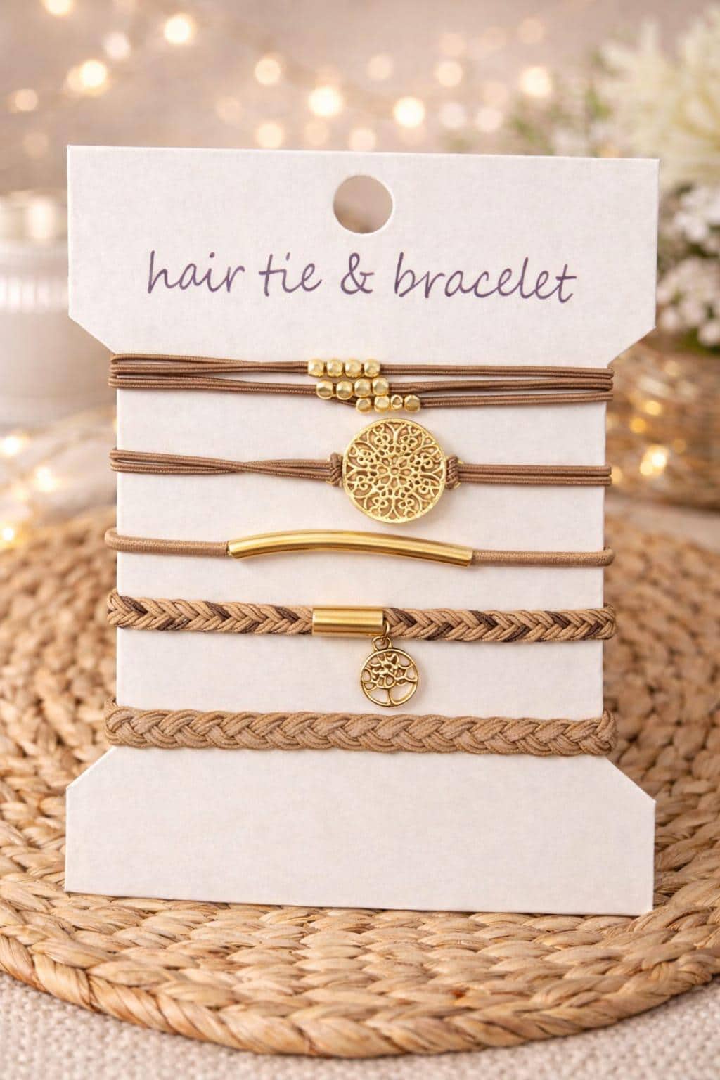 Boho Handmade Bracelet Hair Ties with Gold Accents - Set of 8 Amazon.com : Bracelet Hair Ties for Women,Goold Ponytail  main image 2