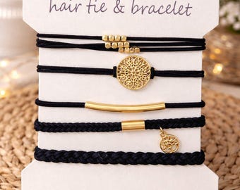 Boho Charm Hair Tie Bracelet Set – Elastic Hair Bands