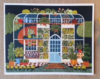Greenhouse Print, Garden Art, Illustrated Greenhouse, 8" x 10" Art Print