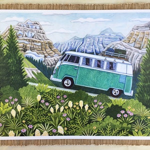 Póster de autocaravana, arte de autocaravana, Parque Nacional Glaciar, póster de 30 x 45 cm