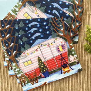 Tarjetas navideñas de Winter Camper, tarjetas navideñas vintage de Camper, juego en caja de 8