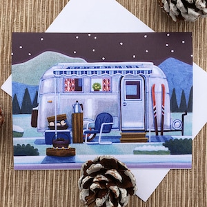 Winter Camper Tarjeta de Felicitación, Airstream Camping Card, Vintage Airstream, Single Card, Blank Inside
