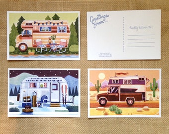 Ensemble de 6 cartes postales de voyage de camping vintage