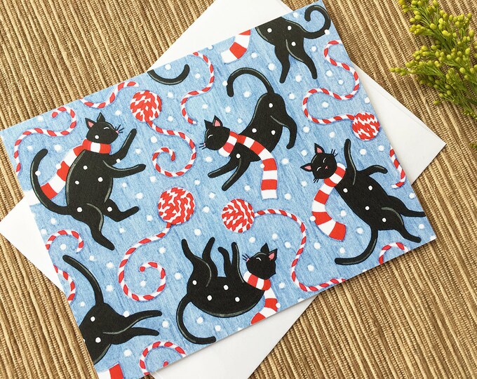 Holiday Cards, Cat Pattern Holiday Cards, Kitty Christmas Cards, Boxed ...
