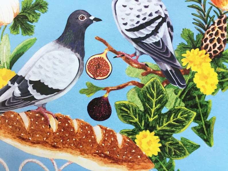 Kitchen Art Pigeons on Edible Wreath 8 x 10 Art Print