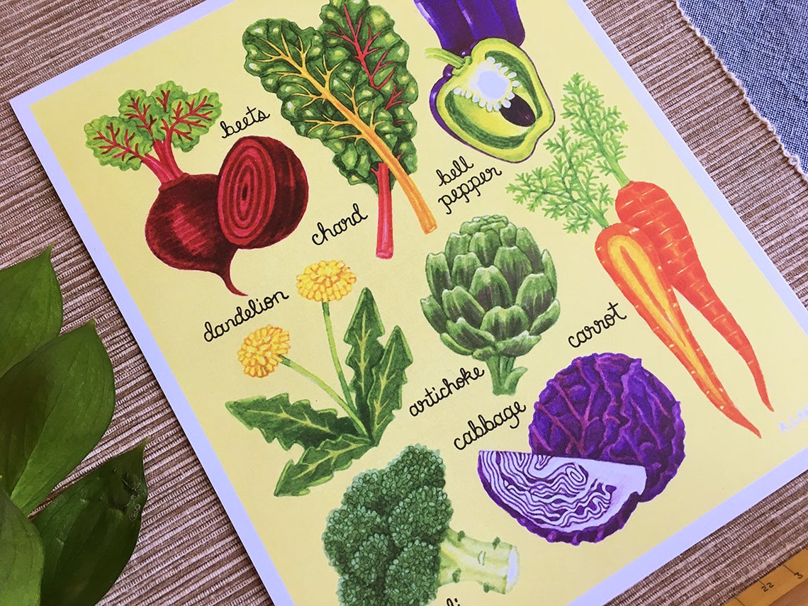 Illustrated Vegetable Print Veggie Art Print Garden Art Etsy