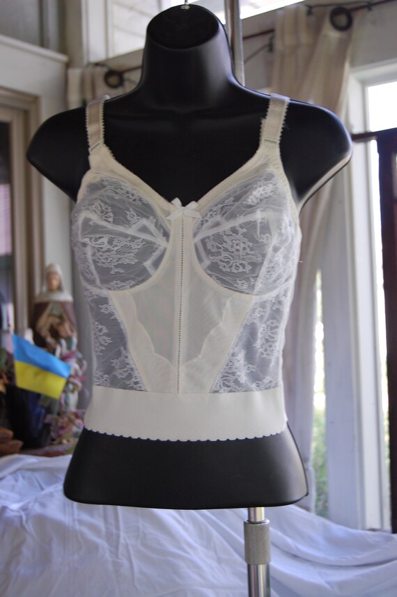1980s Bali Long Line Bra Lace Cups And Lace Sheer Fro… - Gem