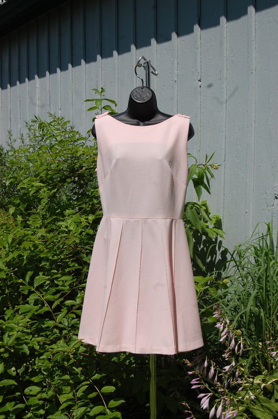 60s 70s Light Pink Sleeveless Dress Size M Pleate… - image 1