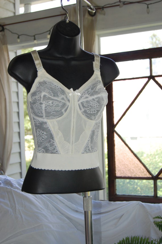 1980s Bali Long Line Bra Lace Cups And Lace Sheer 